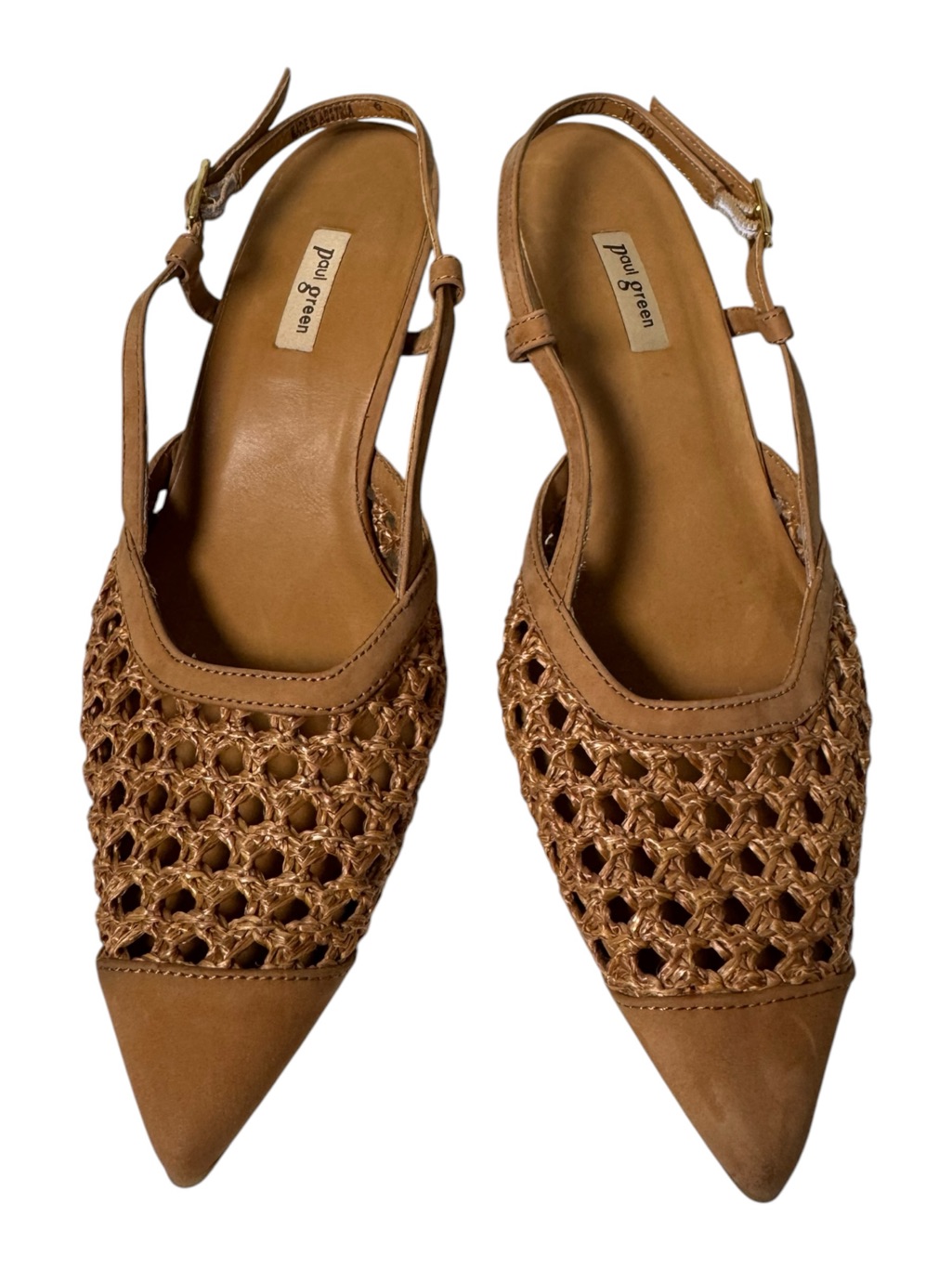 Paul Green Woven Amica Leather Slingback Kitten Heel Pumps Cognac Tan Nwt Sz 8.5